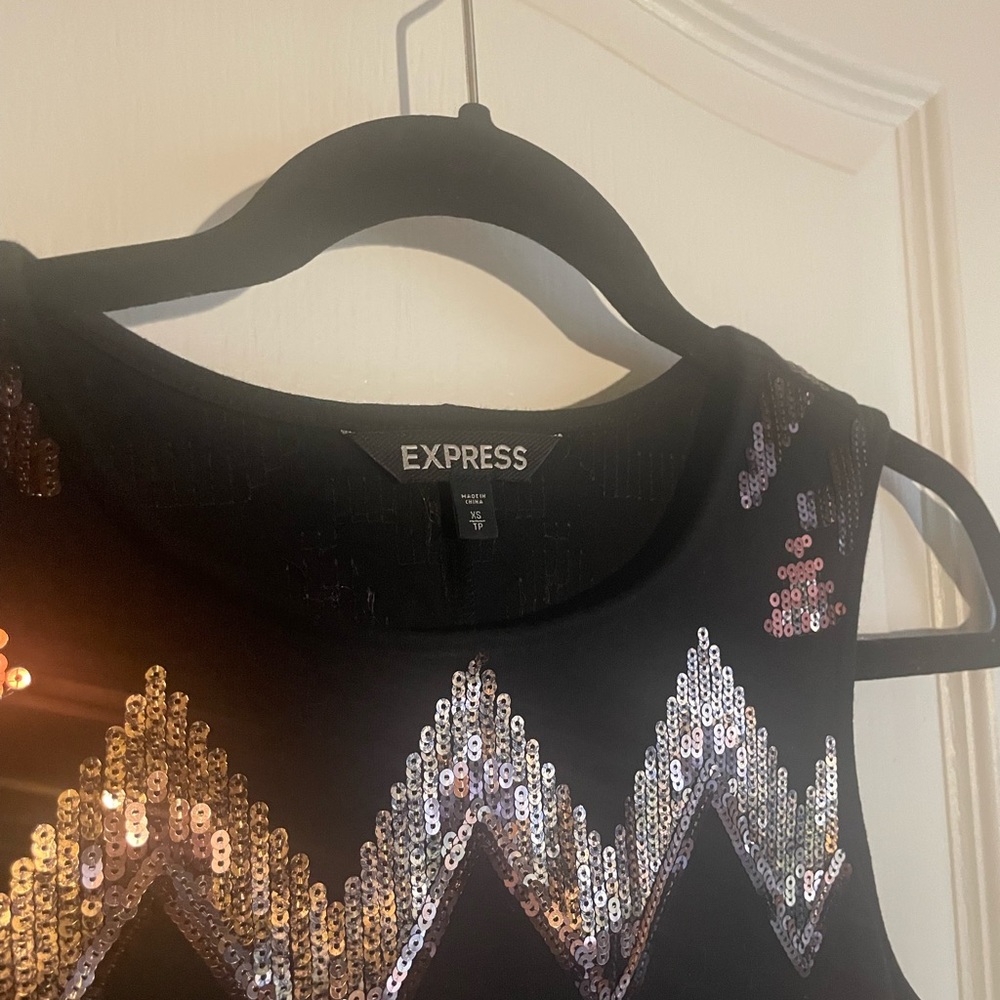 EXPRESS Black/Copper sequin mini dress - XS